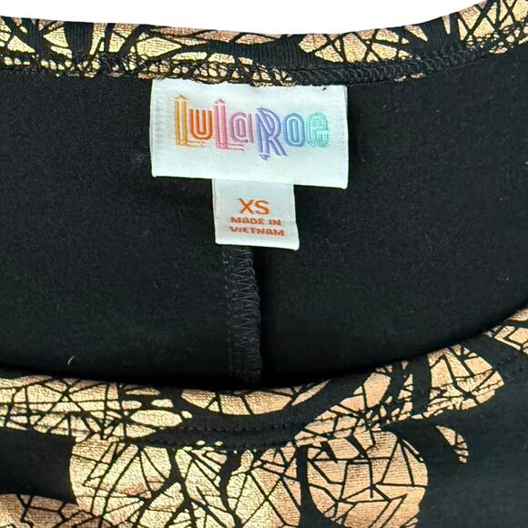 Lularoe Carly Metallic Gold Foil Floral Black Shirt Short Sleeve Dress size XS - Picture 6 of 11